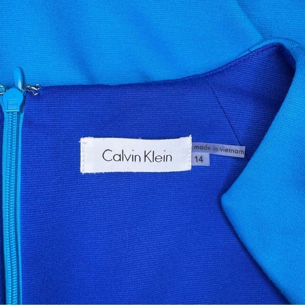 Calvin Klein Ruched Stretch Sheath Dress Blue Teal Size 14 - Picture 8 of 10